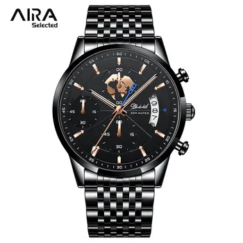 Водонепроницаемые часы Aira Selected для мужчин, кварцевые наручные часы, хронограф, подарочная коробка для часов из нержавеющей стали, бесплатная доставка 