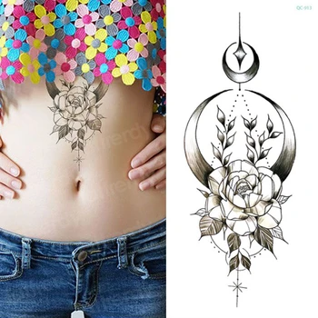 временные татуировки в виде цветка для женщин, наклейка с сексуальной татуировкой под грудью, геометрические эскизы, тату-рисунки, подделка под татуировку черной хной