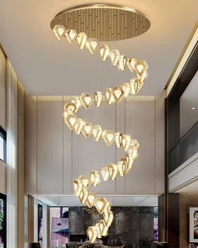 Высококачественная двухуровневая лестничная хрустальная люстра в форме сердца, Роскошная вилла, Выбирающая пустую вращающуюся хрустальную лестничную лампу в стиле ЛОФТ