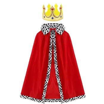 Детский средневековый костюм короля и принца, плащ с короной для мальчиков и девочек, Классная красная накидка для Хэллоуина, Карнавальная вечеринка, Аксессуары для косплея