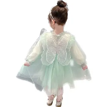Детское элегантное платье до колена с крыльями для девочек, сетчатый костюм с бабочкой на спине для детей 2, 3, 4, 5, 6, 7, 8, 9 лет