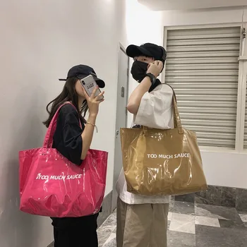 Женская сумка-тоут в корейском стиле, гелевая сумка большой емкости, сумка с надписью, прозрачная сумка из ПВХ, универсальная сумка через плечо