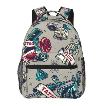 Женский рюкзак, винтажная школьная сумка с татуировками, мужская женская дорожная сумка, повседневный школьный рюкзак