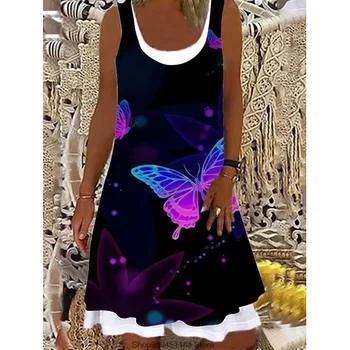 Женское платье с принтом бабочки, платья без рукавов для женщин, повседневная пляжная летняя мини-юбка, подтяжки, пляжная одежда, женская одежда