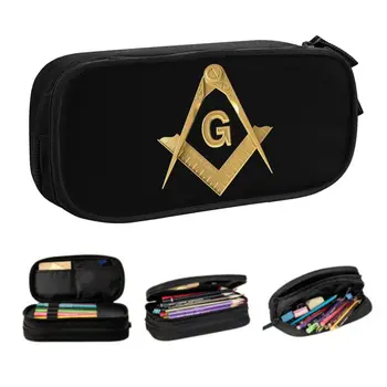 Золотой пенал с логотипом масона для девочек и мальчиков Большой емкости, сумка для ручек, школьные принадлежности