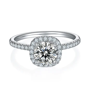 Классическое Серебряное кольцо с муассанитом круглой огранки и зубцом Halo в оправе для женщин, обручальные украшения Promise