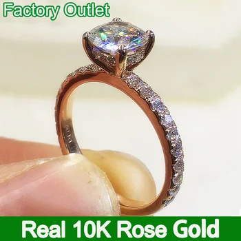 Кольцо из настоящего розового золота 10 карат, женское обручальное кольцо на годовщину помолвки, обручальное кольцо с круглым бриллиантом муассанитом, классический модный бриллиант 1 2 3 4 5 Карат