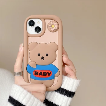 Корейский мультяшный 3D милый медвежонок-пончик силиконовый чехол для телефона для телефона 14 Pro Max 11 12 13 Pro Max Забавный мягкий противоударный чехол