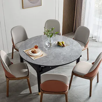 Круглый роскошный обеденный стол, Набор стульев, Современный водонепроницаемый обеденный стол для гостиной, выдвижная мебель Esstische