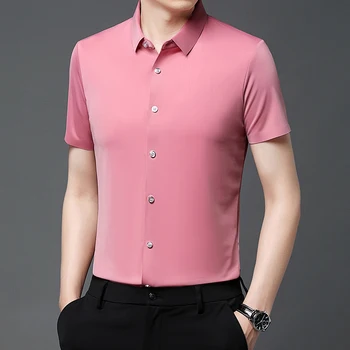 Летняя новая высококачественная повседневная мужская футболка с отворотом, дышащие Тонкие рубашки, Мягкие деловые рубашки Homme, топы