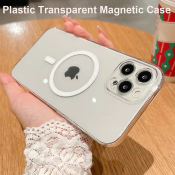 Магнитный Прозрачный Пластиковый Чехол для iPhone 14 13 12 11 Pro Max Can magsafe charge Cases Противоударный чехол для защиты камеры Funda