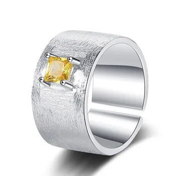 Матовое кольцо из стерлингового серебра 925 пробы с широкой поверхностью и цирконом, регулируемое для женщин, Модные минималистичные ювелирные изделия, подарочная вечеринка Кольцо