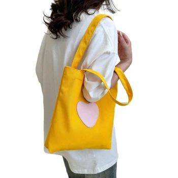 Модная холщовая сумка Love Heart, вместительная и портативная сумка через плечо для повседневных вещей первой необходимости