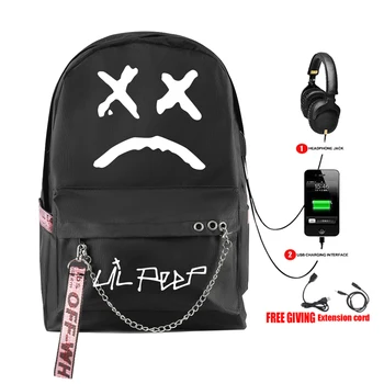 Модные студенческие школьные сумки в стиле рэп Lil Peep с принтом Унисекс Оксфорд Водонепроницаемый ноутбук Usb Перезаряжаемые дорожные рюкзаки