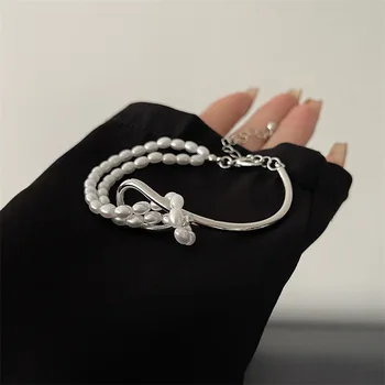 Модный браслет-цепочка для скрепок, женский темперамент, имитация жемчуга, браслет-цепочка из нержавеющей стали Для женщин, Ювелирный подарок