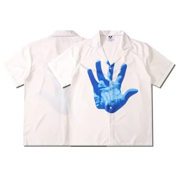 Мужская рубашка с цифровой печатью Blue Palm с короткими рукавами, Свободная повседневная летняя мода, качественная, гладкая, удобная, шелковистая Camisa Masculina