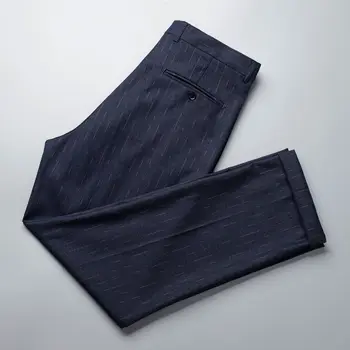 Мужские костюмные брюки в полоску длиной до щиколоток, осень-лето 2023, Новые повседневные Свободные прямые брюки, Низ контрастного цвета, Базовые брюки W32