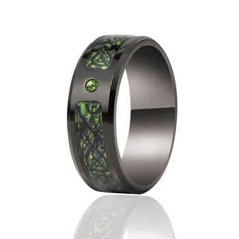Мужское кольцо из углеродного волокна и титановой стали с рисунком дракона из карбида вольфрама 8 мм с красным цирконом, черное обручальное кольцо В подарок