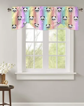 Мультяшное животное Панда, звезда, радужные полосы, занавеска на окно, Кухня, кафе, Короткие занавески, гостиная, занавеска на завязках