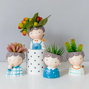 Набор кашпо для маленьких мальчиков-4 шт, креативные суккулентные растения, цветочные горшки, Настольные вазы, мини-бонсай, украшения для дома и сада, подарки