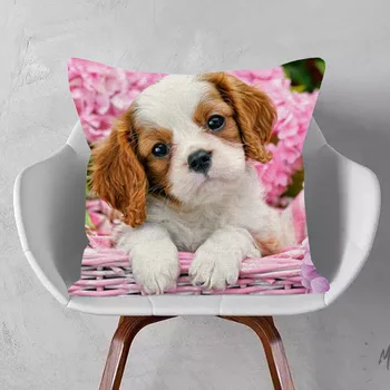 Наволочка с изображением собаки и животных, Розовые цветы, Декоративные подушки для дивана, 45x45 см, 30x50 см, Бежевый льняной Киссенбезуг