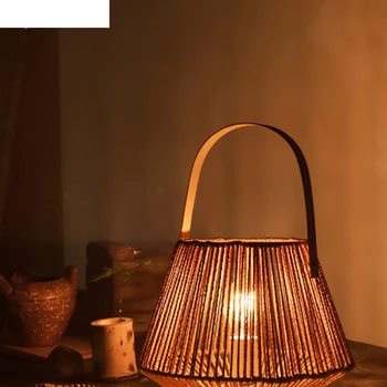 Настольная лампа, пеньковая веревка, украшение в китайском стиле дзен, Прикроватная тумбочка для спальни, чайная комната, ощущение атмосферы из ротанга, настольная лампа