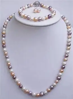 натуральные ожерелья из разноцветного жемчуга 7-8 мм, браслеты, серьги.