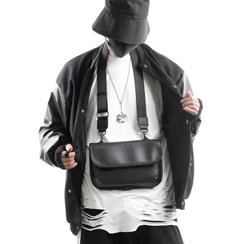 Новая мужская маленькая квадратная сумка через плечо из искусственной кожи черного цвета в уличном стиле, маленькая сумка через плечо, сумка для мобильного телефона, диагональная сумка