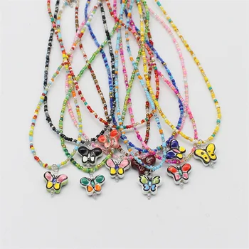 Новое Корейское Ожерелье из Бисера с Рисунком Макарон Карамельного Цвета с Рисунком Милой Девушки в Стиле Керамической Бабочки для женщин