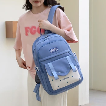 Новый Простой Школьный Рюкзак Для Студентов Большой Емкости Из Нейлоновой Ткани Контрастных Цветов, Детский Рюкзак, Модный Повседневный Рюкзак