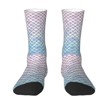 Носки с рисунком русалочьей чешуи в пастельных тонах Харадзюку, женские Мужские теплые носки с 3D-печатью цвета морской волны, рыбьи чешуйки, футбольные спортивные носки