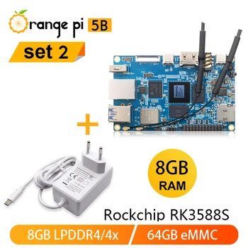 Оранжевый Pi5B 8 ГБ 64 ГБ + 5V4A Type-C Блок питания RK3588S Gigabit Ethernet Wifi6 Bluetooth5.0 Одноплатный компьютер SBC PI5B Kit