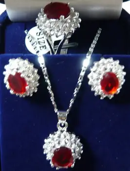 Очаровательно! Красное ожерелье со стразами, серьги, кольца, часы с покрытием, оптовая продажа, кварцевый камень, CZ кристалл