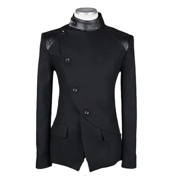 Пальто в стиле стимпанк, однобортный блейзер, Приталенный мужской жакет с высоким воротником на пуговицах, пальто будущего в стиле пэчворк