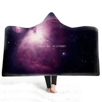 Плюшевое одеяло с капюшоном и 3D-принтом Galaxy Universe Starry Sky Star для кроватей, теплые Носимые Мягкие флисовые пледы