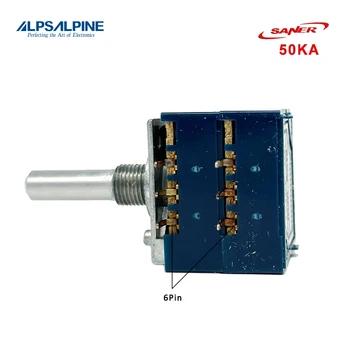 Поворотный потенциометр серии ALPS 50KAx2 RK27 С прорезью/полуосью 6Pin С двойным блоком Без фиксатора