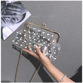 Прозрачные сумки, женская сумка на цепочке с жемчугом, модная шикарная женская прозрачная сумка, элегантный универсальный повседневный дизайн