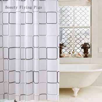 Прямая домашняя ванная комната, качественная водонепроницаемая PEVA от плесени, ультратонкая полупрозрачная элегантная черно-белая большая квадратная занавеска для душа