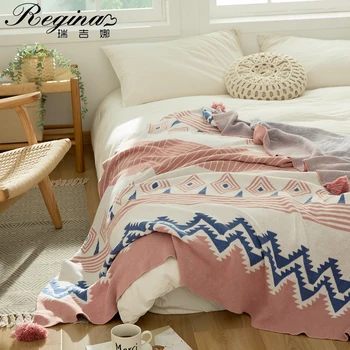 Регина богемный декор, вязаные одеяла Марокко жаккардовый узор кисточкой из чистого хлопка диваном, кроватью, мягкой крючком бросить одеяло