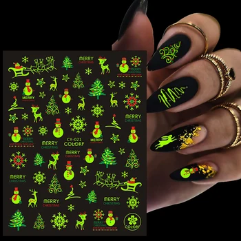 Рождественская Светящаяся Наклейка Для Тату-дизайна ногтей Blacklight Светящиеся В Темноте Наклейки Новогоднее Украшение Советы По Маникюру LACY019-027