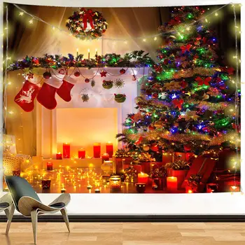 Рождественская серия гобеленов Winter Snow Подарочная коробка Гобелен с 3D рисунком Домашний декор, настенный декор для спальни, гостиной, общежития