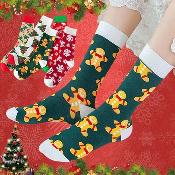 Рождественские Красные носки Для мужчин и женщин, пары, сохраняющие тепло Зимой, Милые, Забавные, Праздничные, Красочные, уличные Модные хлопковые носки с длинным принтом