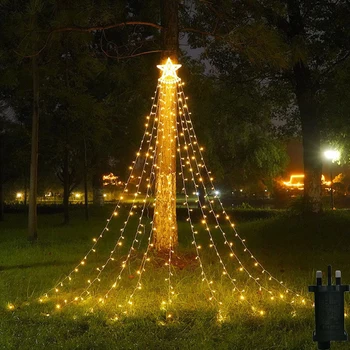 Рождественские украшения, уличные звездные гирлянды, 320 светодиодных фонарей на верхушках Рождественской елки высотой 16,4 фута, 8 режимов рождественской звездной подсветки