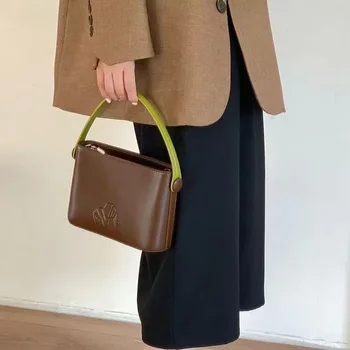 Роскошная дизайнерская женская сумка из искусственной кожи в стиле Ретро Квадратная Маленькая сумка через плечо контрастного цвета Модная Новинка