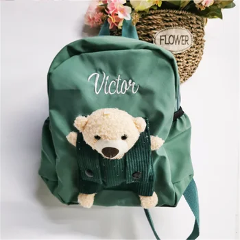 Рюкзак для малышей с персонализированным названием, сумка для дошкольного учреждения с милым медведем, детский рюкзак на заказ для мальчиков и девочек, вышитый рюкзак для детей с именем