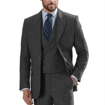 Свадебный мужской костюм из 3 предметов с лацканами в елочку для мужчин, официальный деловой блейзер, жилет с брюками, комплекты мужской одежды Slim Fit