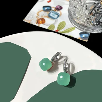 Серьги из стерлингового серебра S925 с высококачественным хрусталем карамельного цвета, маленькие серьги с разноцветными квадратными камнями для женщин