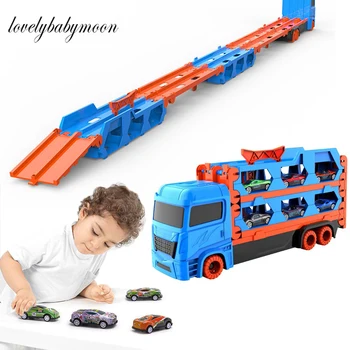 Складная двухколейная модель грузовика с большой деформацией, детская катапультируемая тележка из сплава, игрушки для развлечений, подарки на день рождения для мальчиков