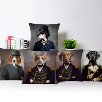 Собака Кошка Животные Плакат с косплеем Чехол для подушки Европейские Животные в военной форме Декоративные Подушки для дивана