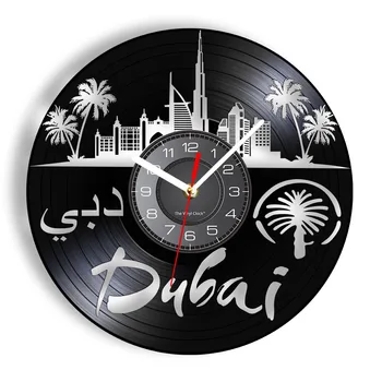 Современные настенные часы Dubai Landmark Isle of Palms Burj Al Arab Hotel Landscape Настенные часы с виниловой пластинкой, черный подвесной декор